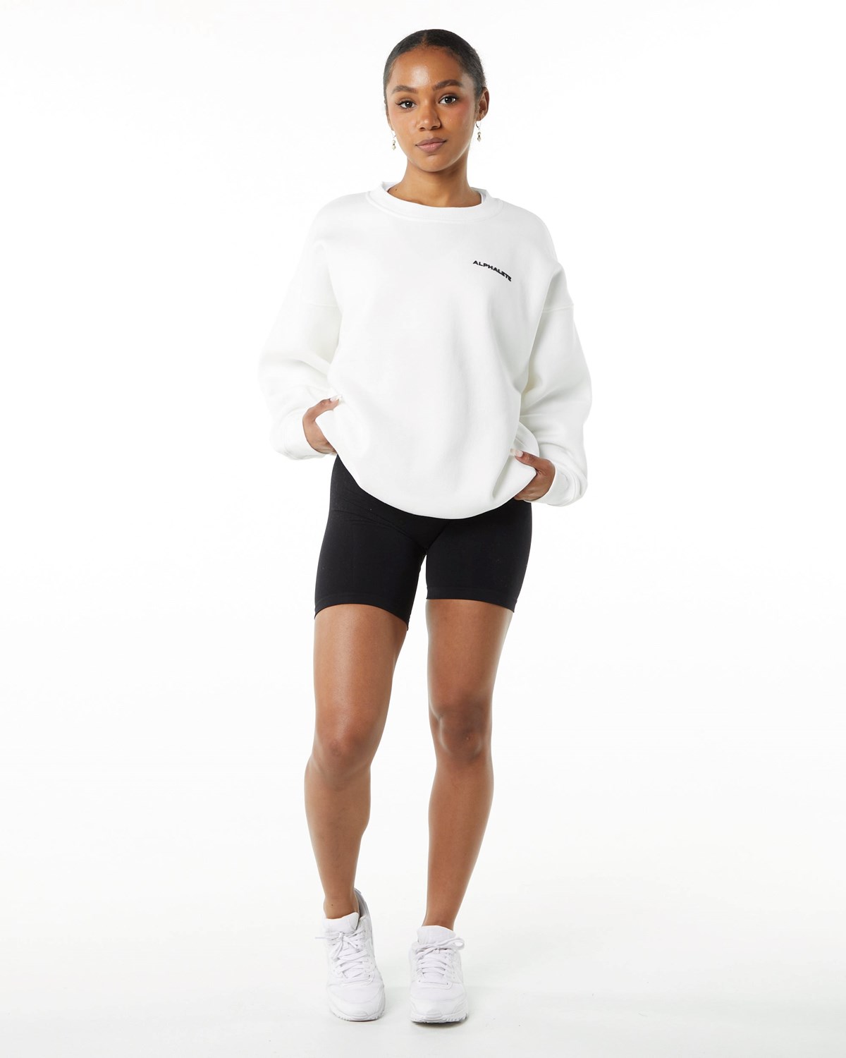 Alphalete Brushed Fleece Crewneck Svetrove Saty Biele | 730-COPMJE