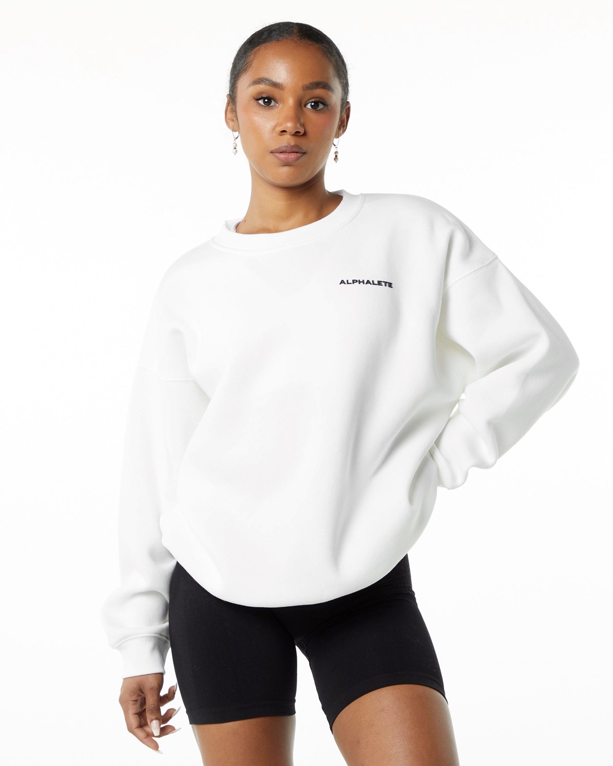 Alphalete Brushed Fleece Crewneck Svetrove Saty Biele | 730-COPMJE