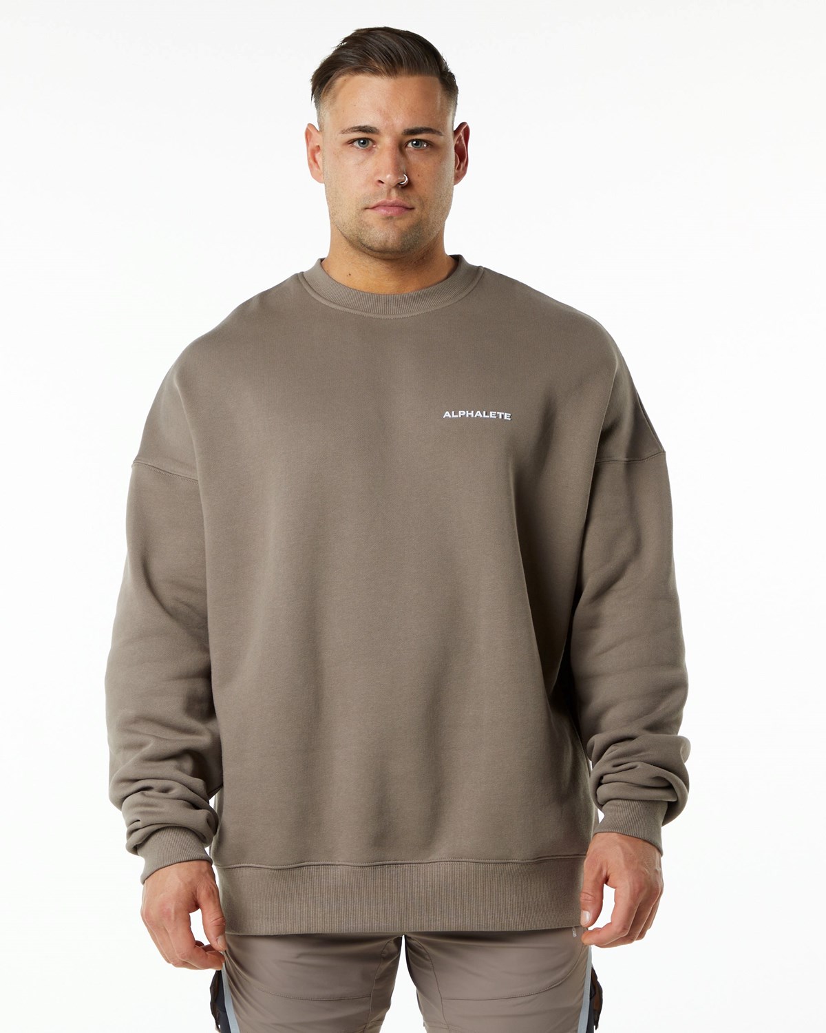 Alphalete Brushed Fleece Crewneck Svetrove Saty Mocha | 769-CJSRYV