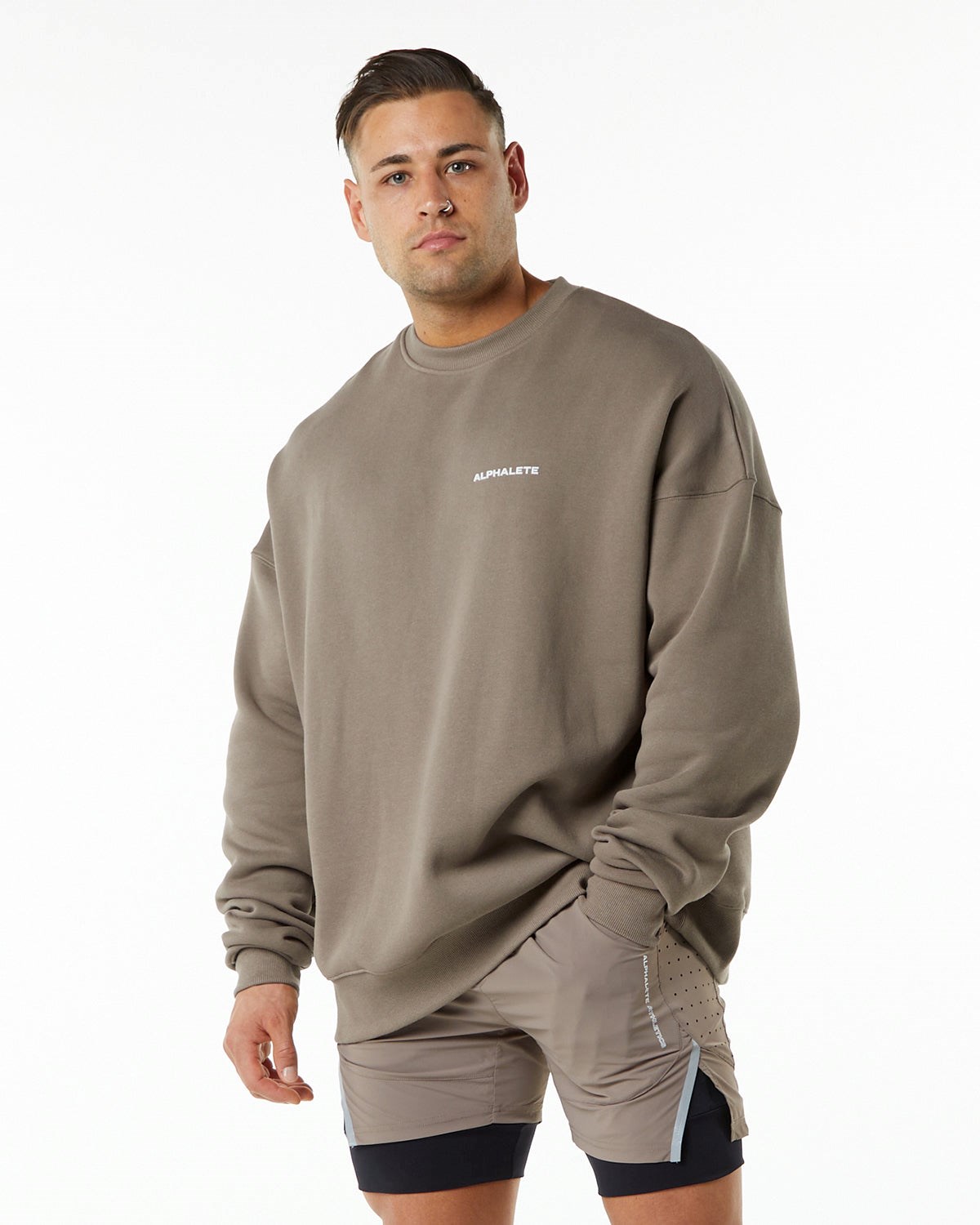 Alphalete Brushed Fleece Crewneck Svetrove Saty Mocha | 769-CJSRYV