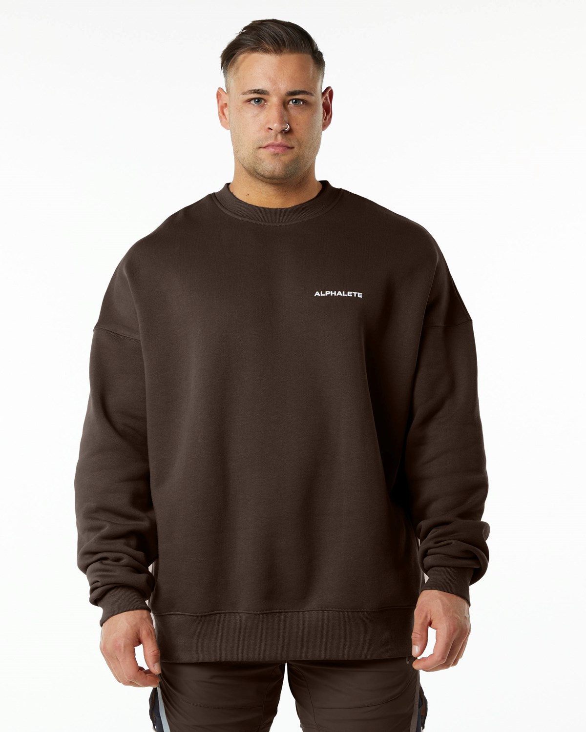 Alphalete Brushed Fleece Crewneck Svetrove Saty Hnede | 830-AJBMEN