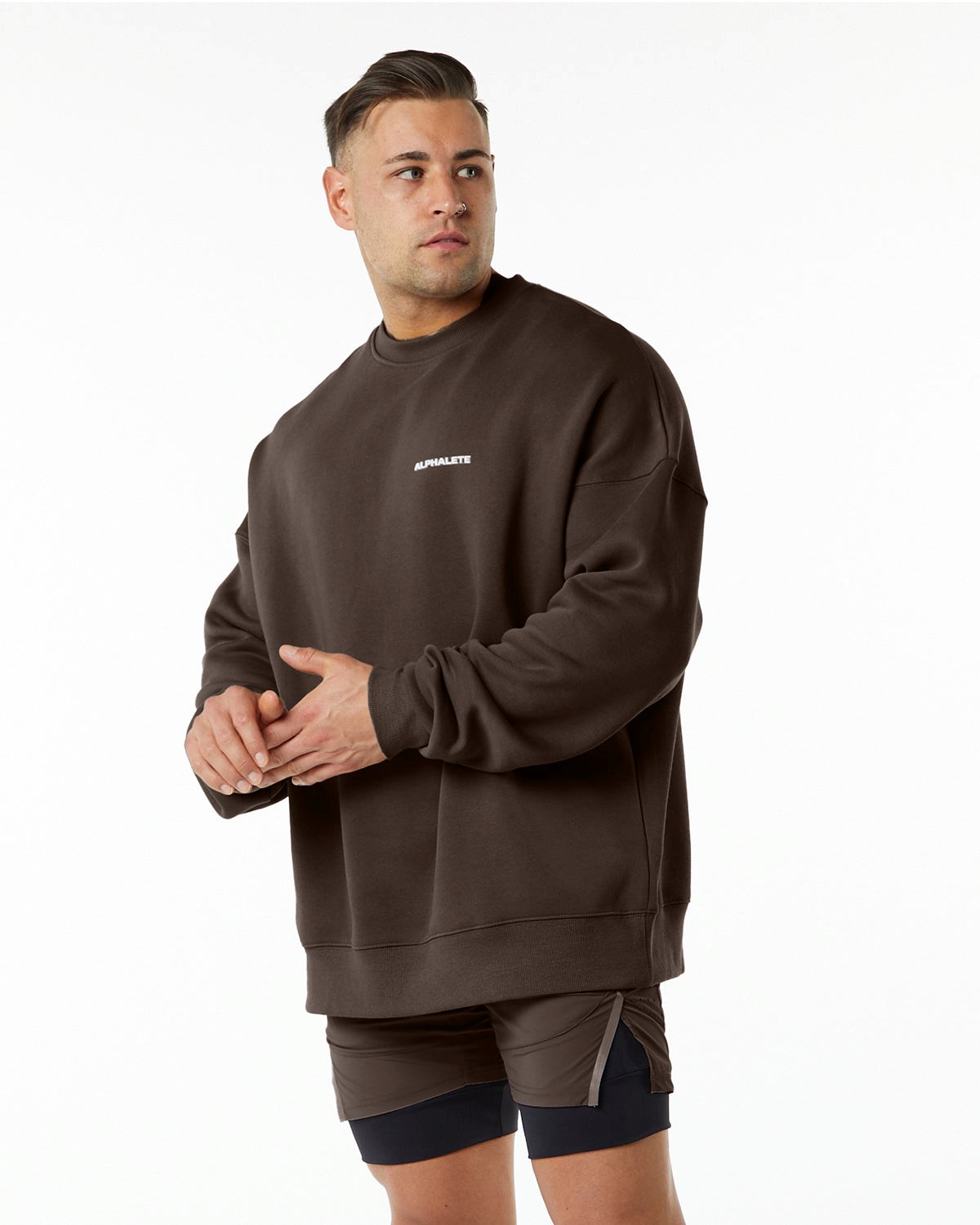 Alphalete Brushed Fleece Crewneck Svetrove Saty Hnede | 830-AJBMEN