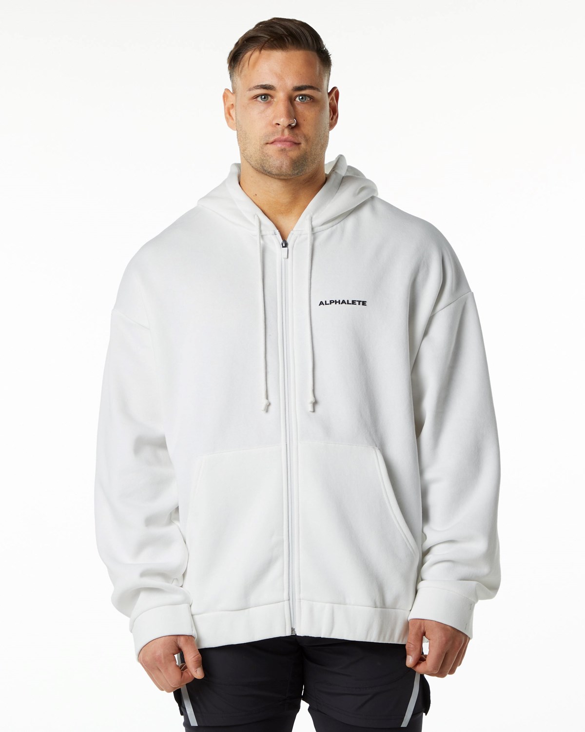 Alphalete Brushed Fleece Full-Zip Hoodie Biele | 186-SVPOLD