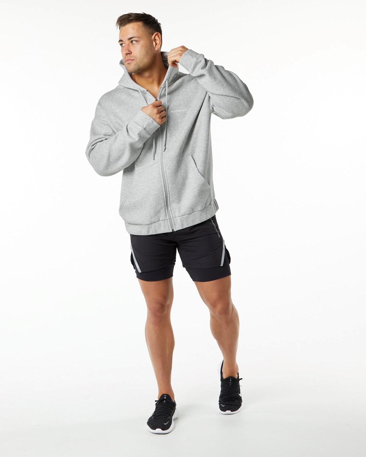 Alphalete Brushed Fleece Full-Zip Hoodie Siva | 283-OUSZLA