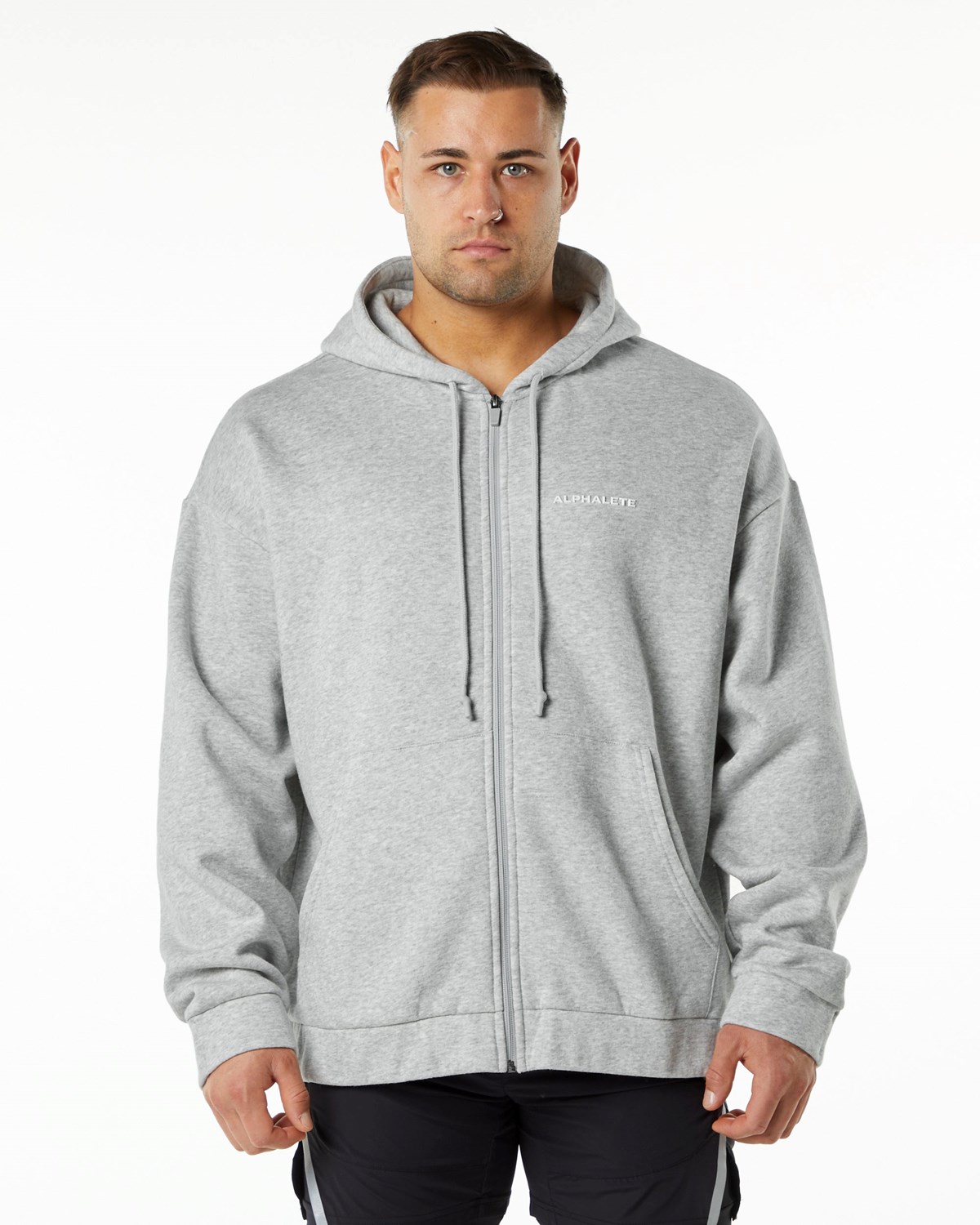 Alphalete Brushed Fleece Full-Zip Hoodie Siva | 283-OUSZLA