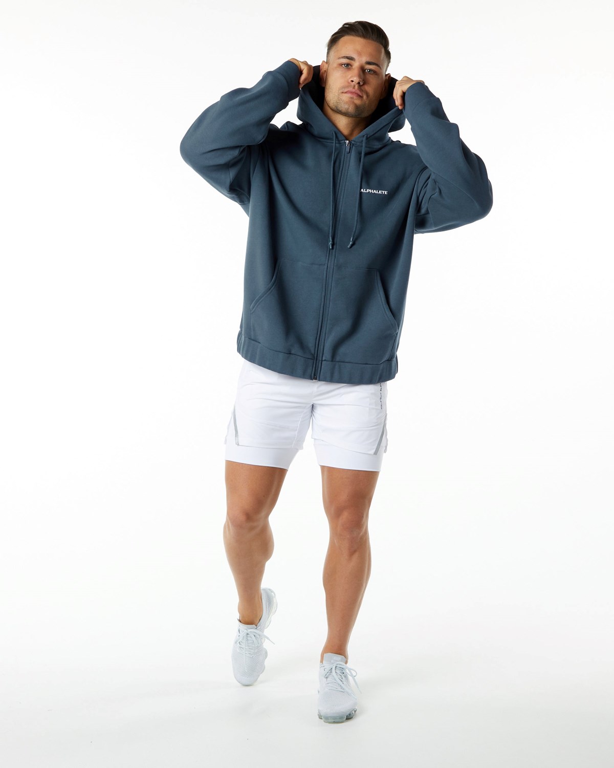 Alphalete Brushed Fleece Full-Zip Hoodie Modre | 326-HRZIWG