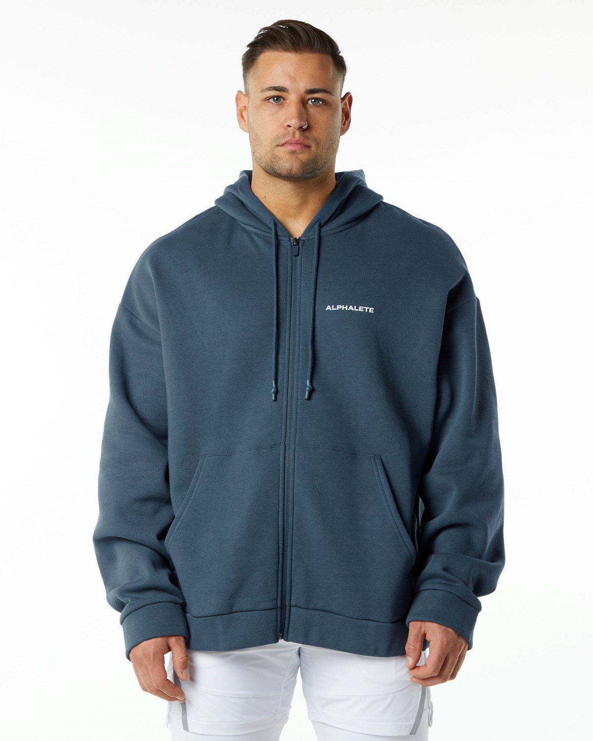 Alphalete Brushed Fleece Full-Zip Hoodie Modre | 326-HRZIWG