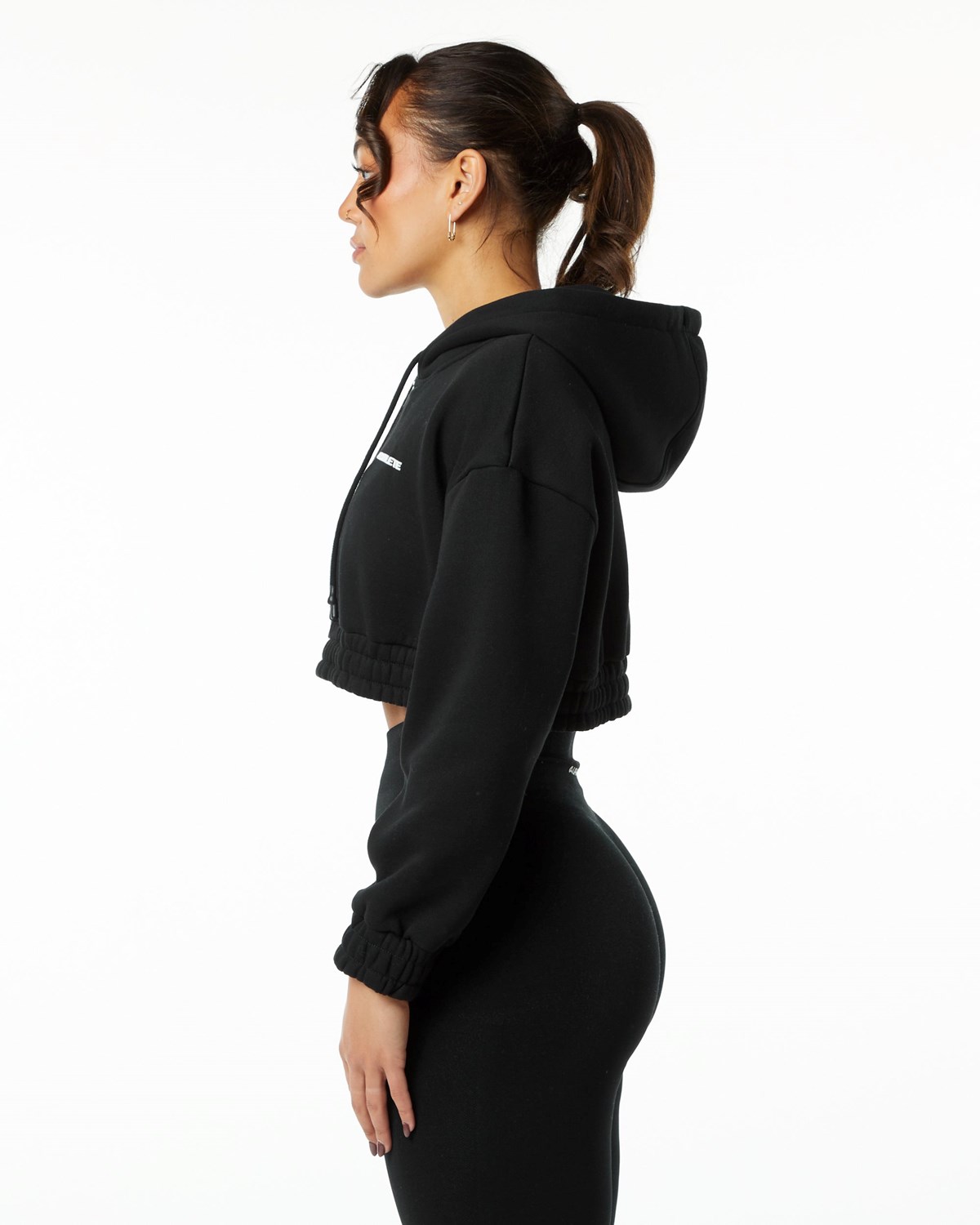 Alphalete Brushed Fleece Half-Zip Crop Hoodie Čierne | 089-KQNIHT