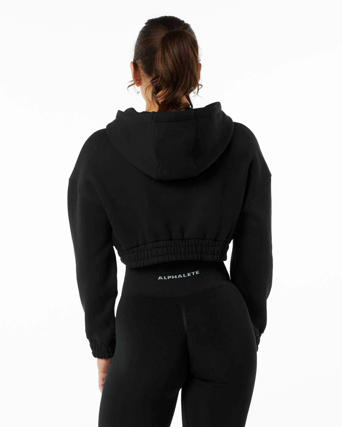 Alphalete Brushed Fleece Half-Zip Crop Hoodie Čierne | 089-KQNIHT