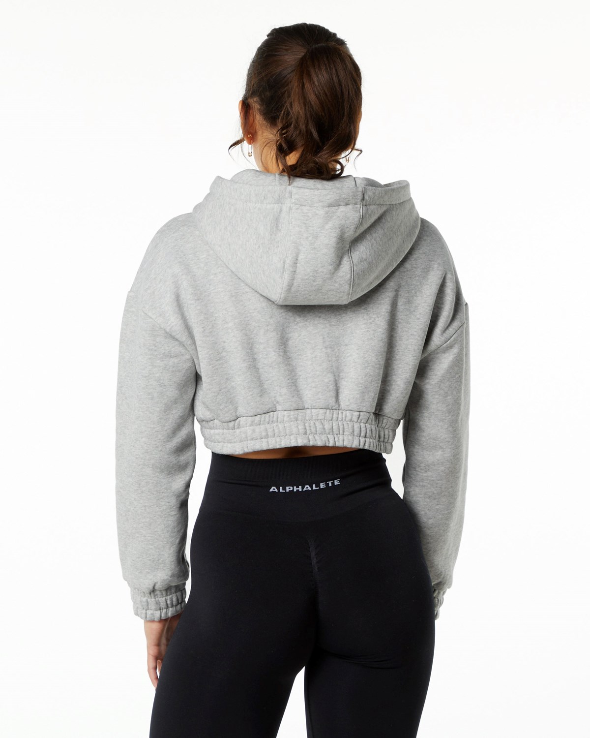 Alphalete Brushed Fleece Half-Zip Crop Hoodie Siva | 584-VMAKYP