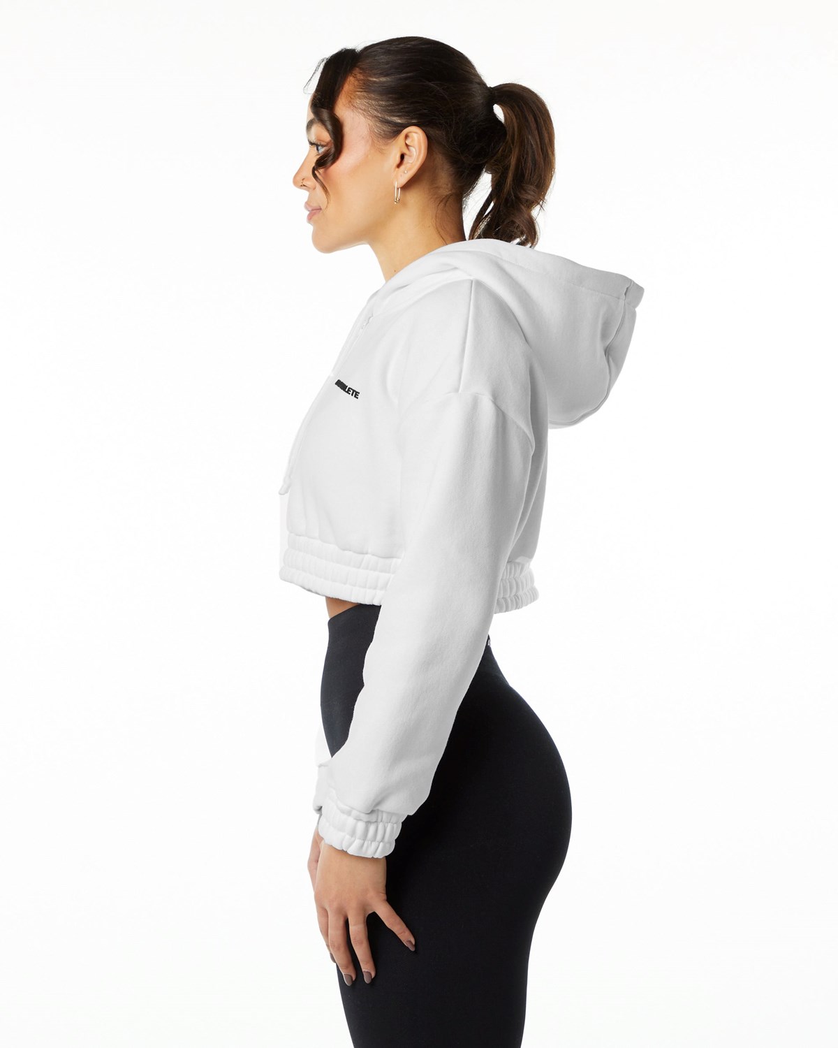 Alphalete Brushed Fleece Half-Zip Crop Hoodie Biele | 608-DZRIQT