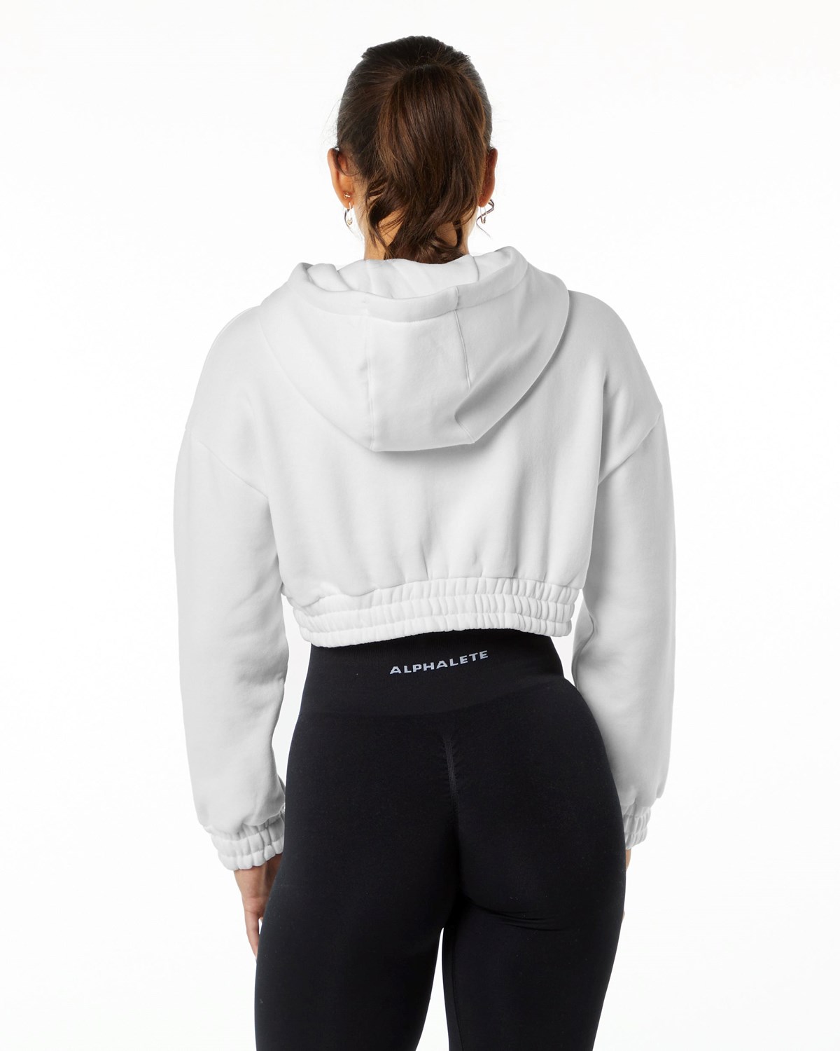 Alphalete Brushed Fleece Half-Zip Crop Hoodie Biele | 608-DZRIQT