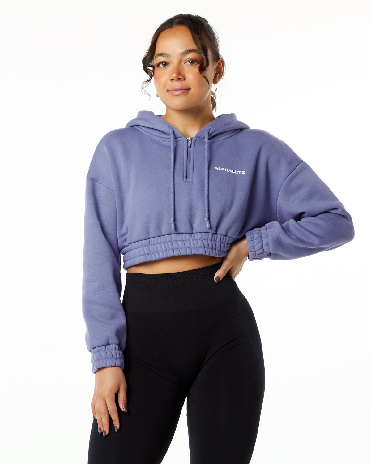 Alphalete Brushed Fleece Half-Zip Crop Hoodie Digital Violet | 943-OIPELC