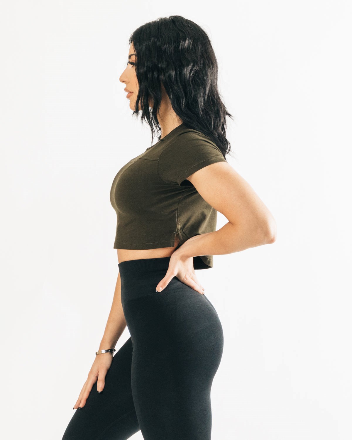 Alphalete Cropped Premium Kratke Sleeve Espresso | 124-NKYJZI