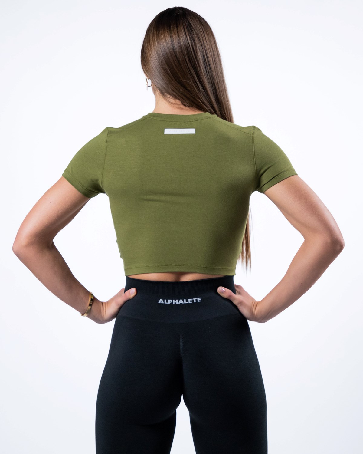 Alphalete Cropped Premium Kratke Sleeve Zelene | 392-KDLRNW