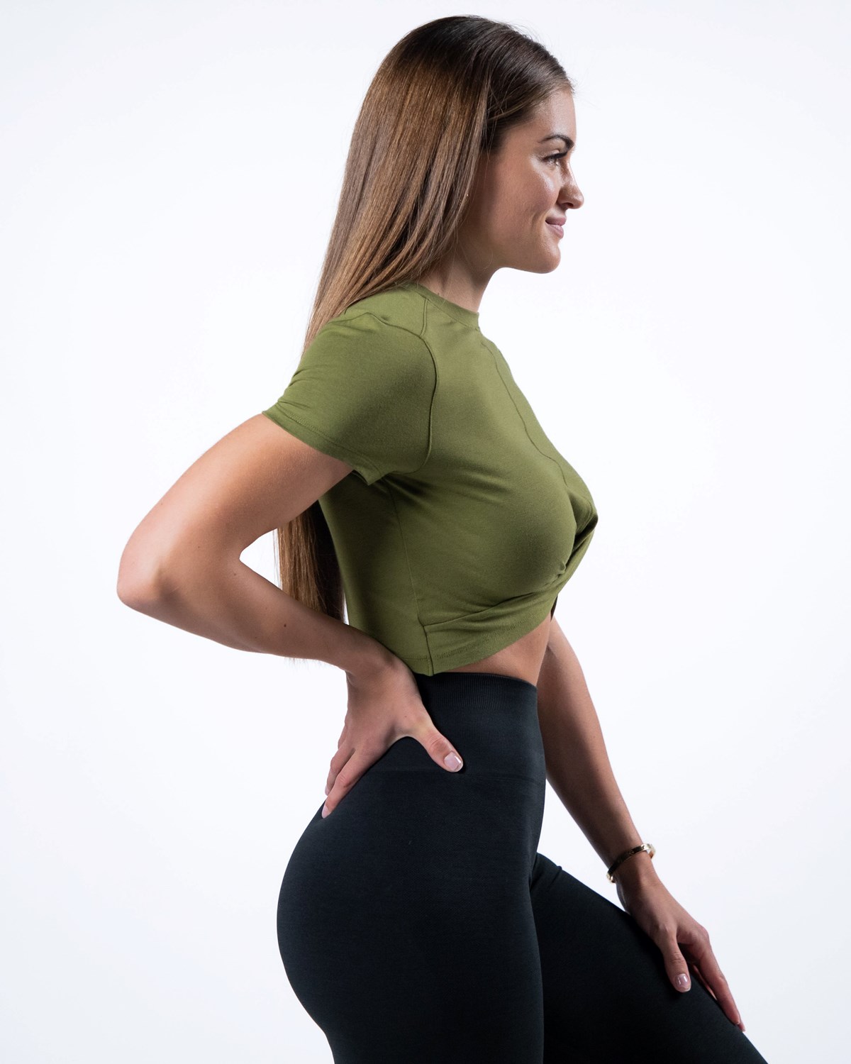 Alphalete Cropped Premium Kratke Sleeve Zelene | 392-KDLRNW