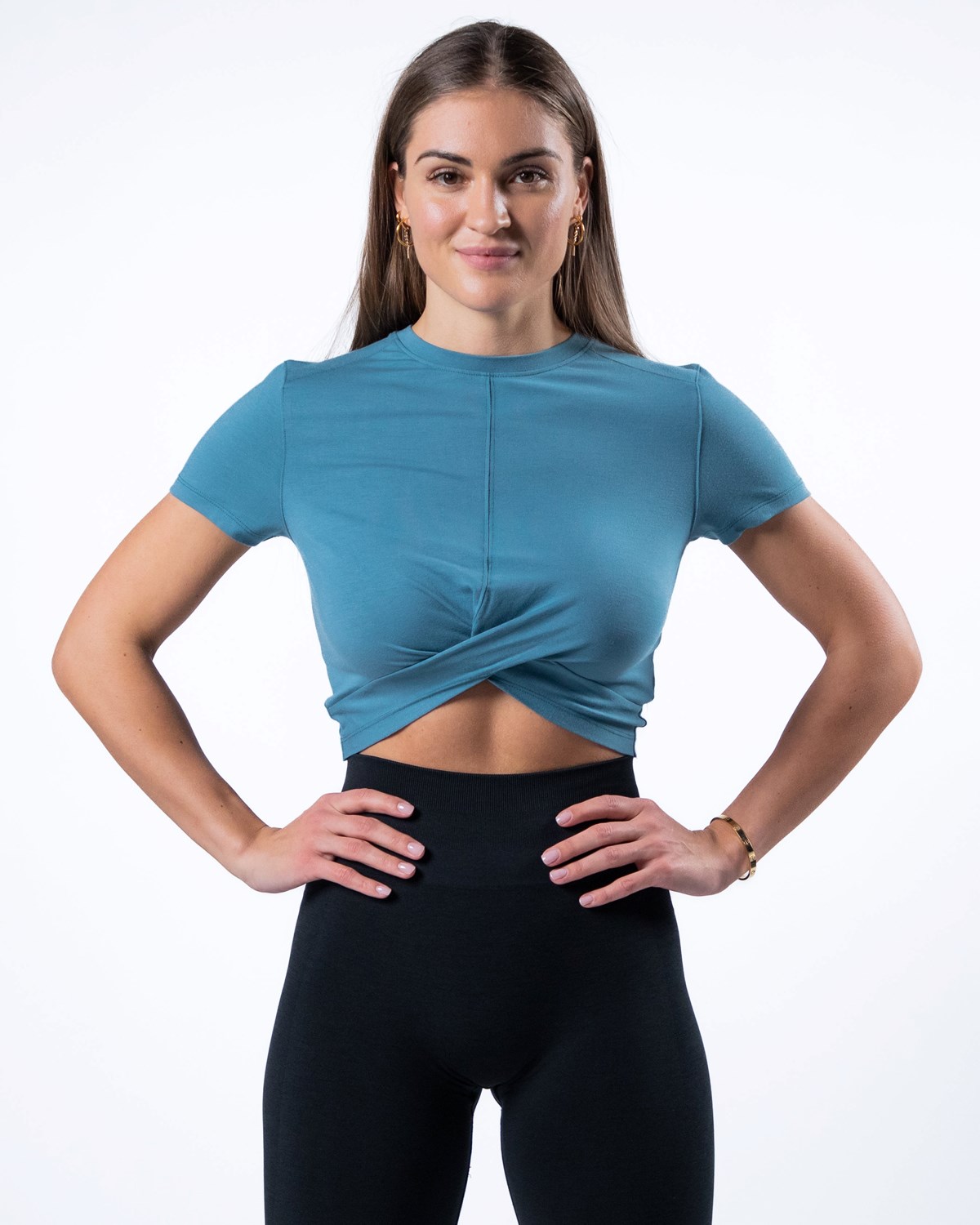 Alphalete Cropped Premium Kratke Sleeve Modre | 789-JHSQCU