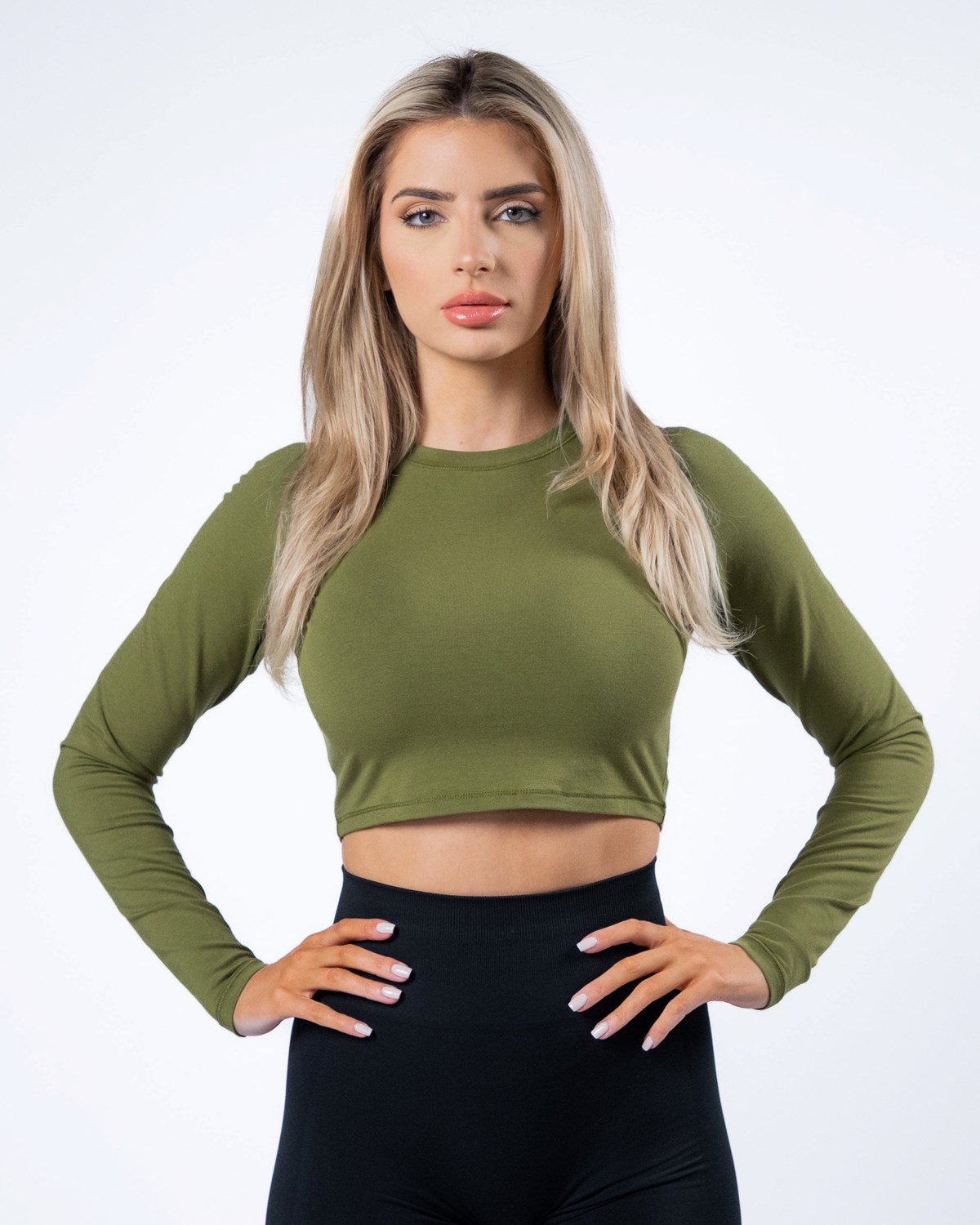 Alphalete Cropped Premium Long Sleeve Zelene | 426-INOWJB