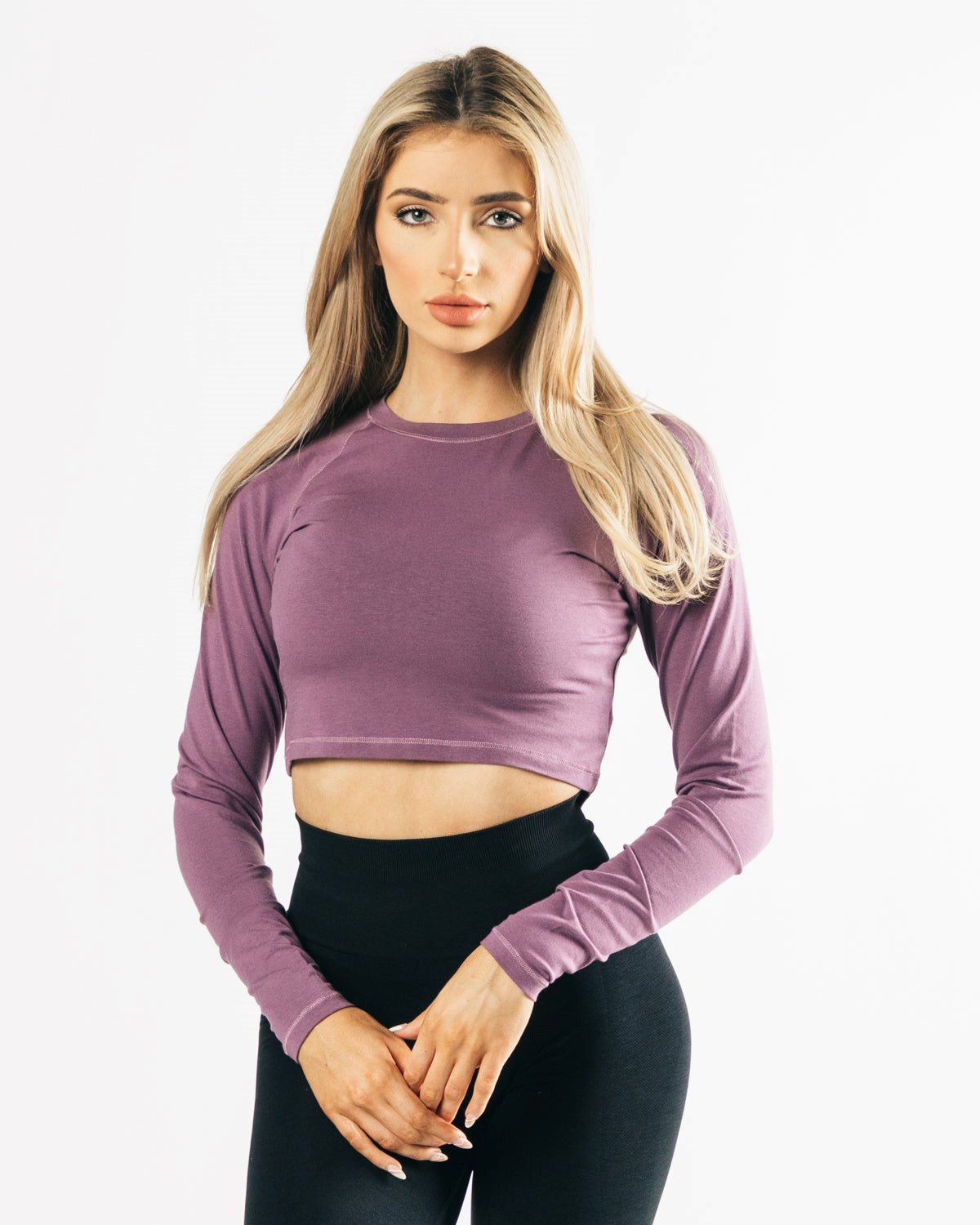 Alphalete Cropped Premium Long Sleeve Čierne | 169-ICKLBW