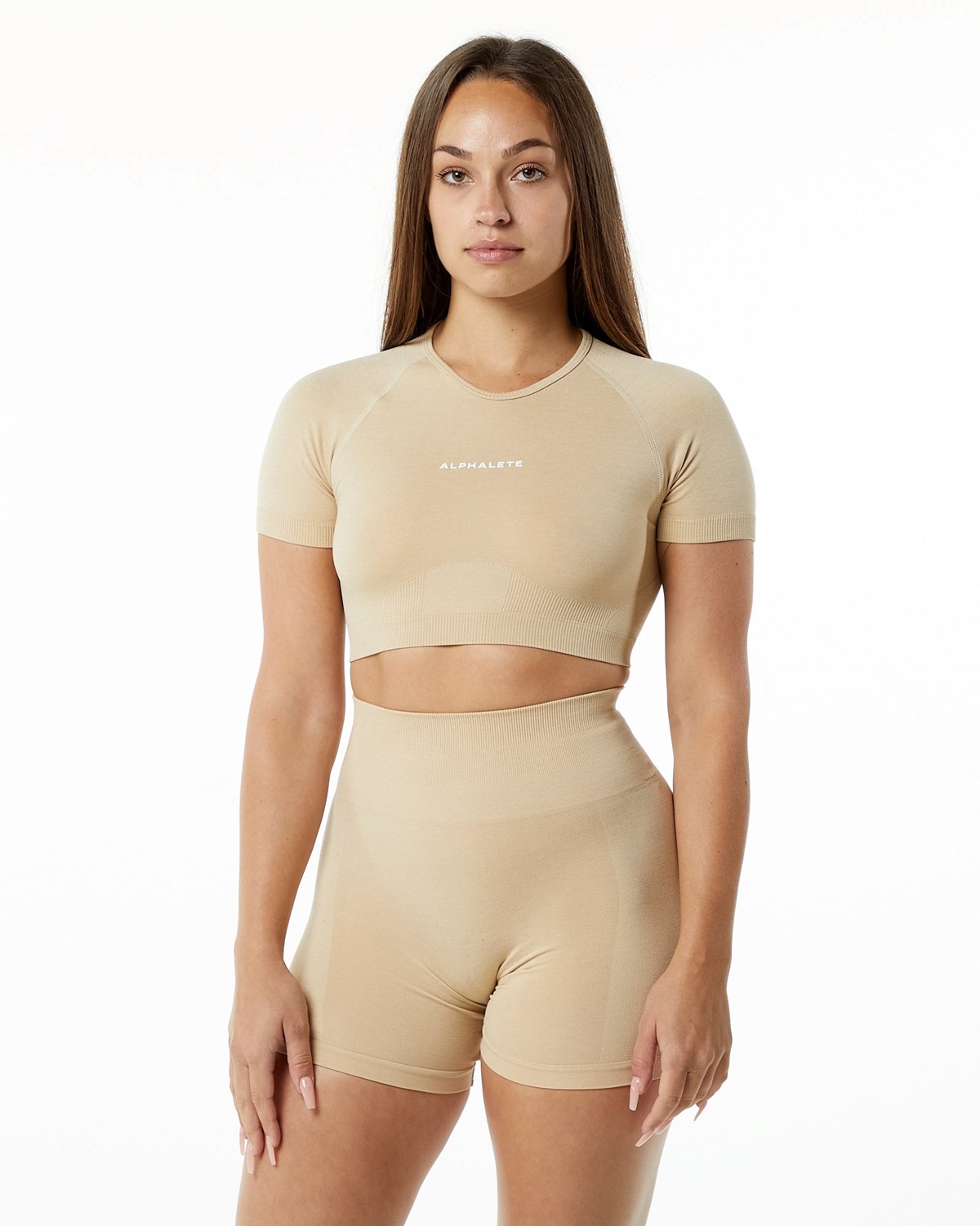 Alphalete Cropped Seamless Kratke Sleeve Hazelnut | 816-AZJEUV