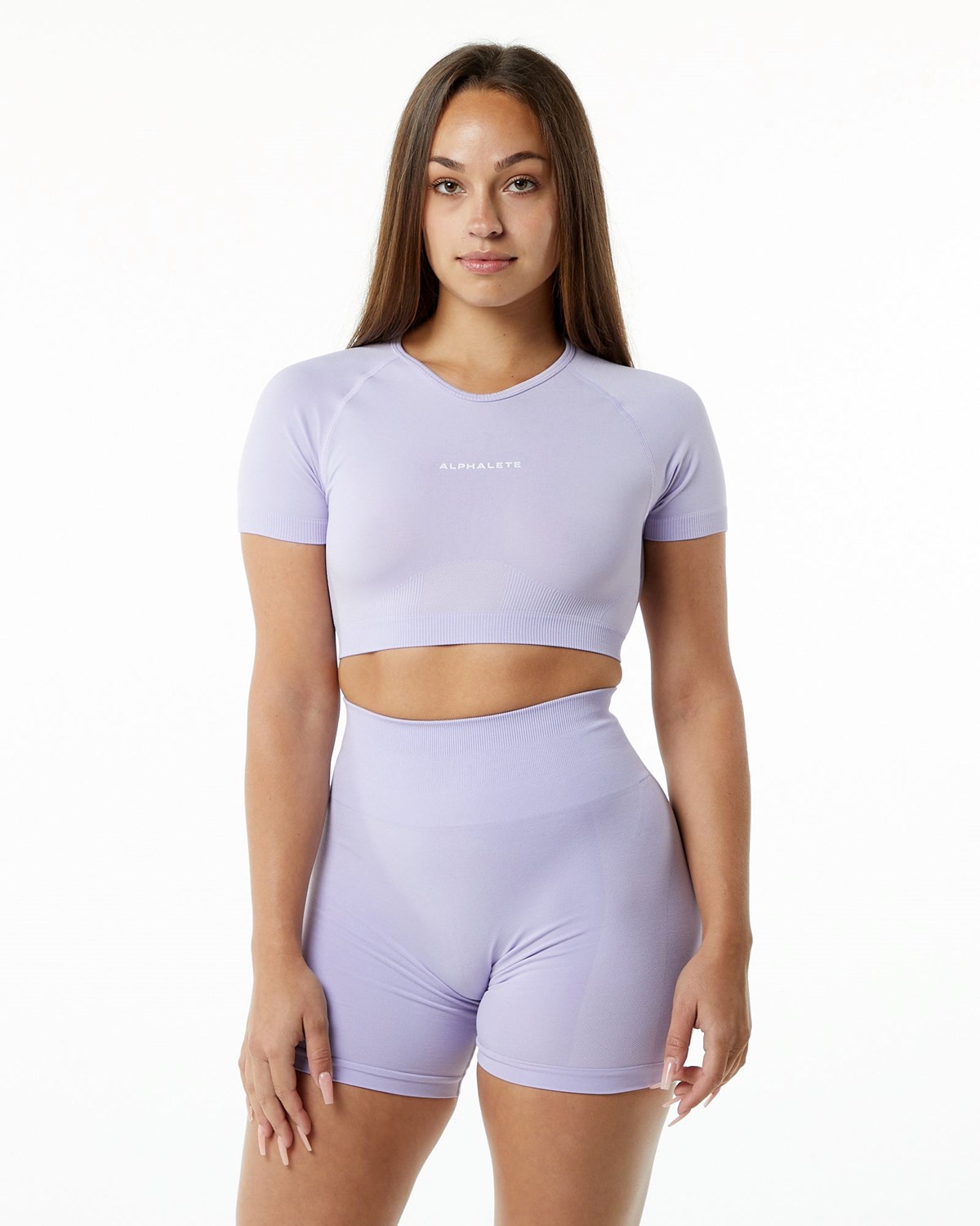 Alphalete Cropped Seamless Kratke Sleeve Misty Lilac | 972-UCGILP