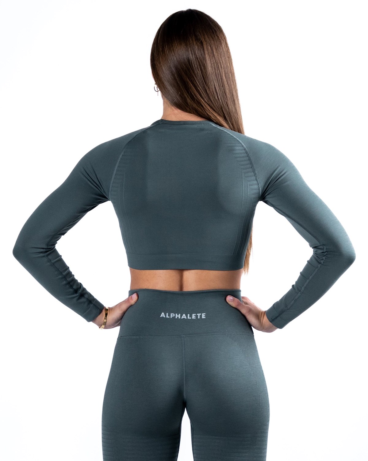 Alphalete Cropped Seamless Long Sleeve Charcoal | 021-RBAOVT