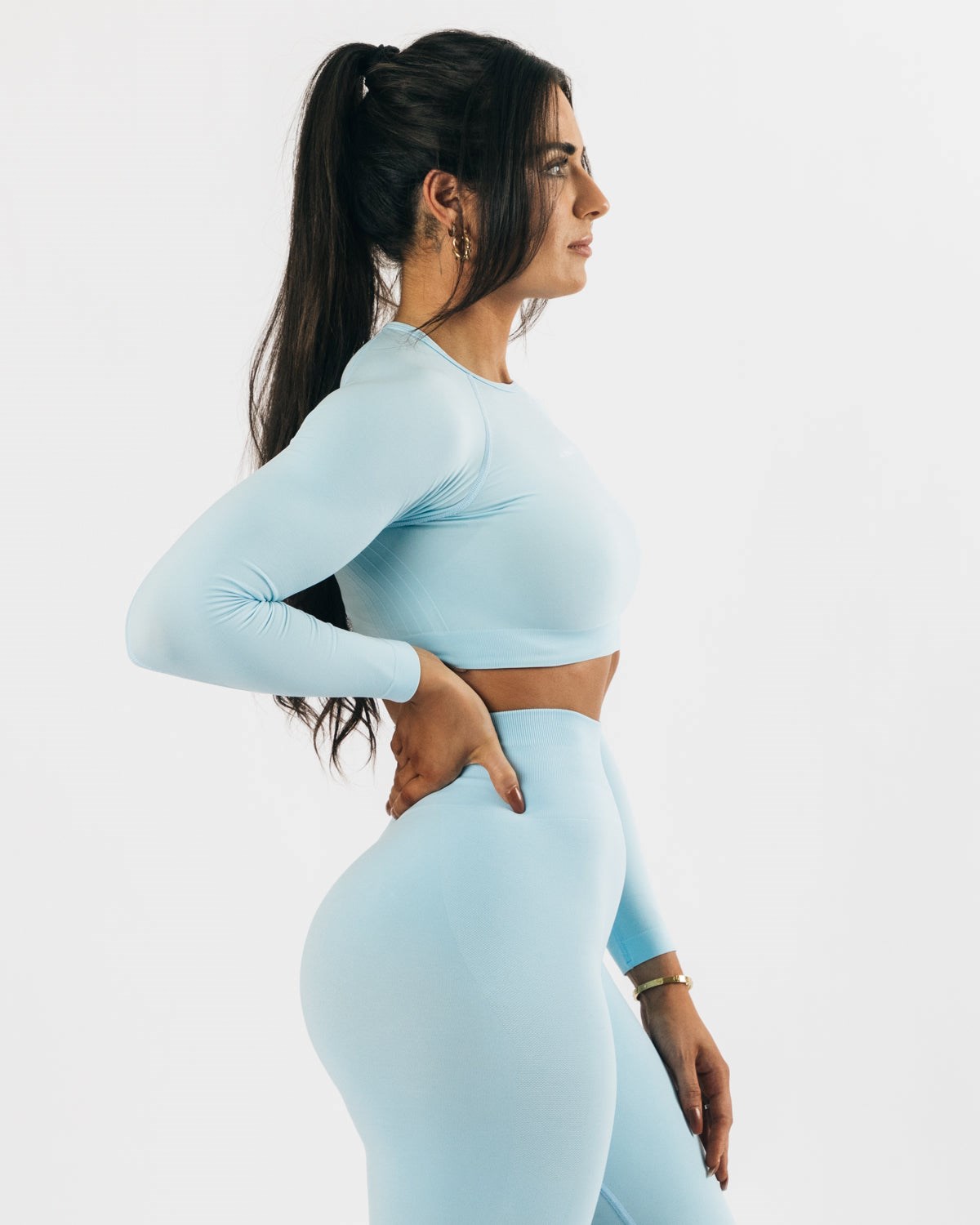 Alphalete Cropped Seamless Long Sleeve Modre | 068-CJNOZK