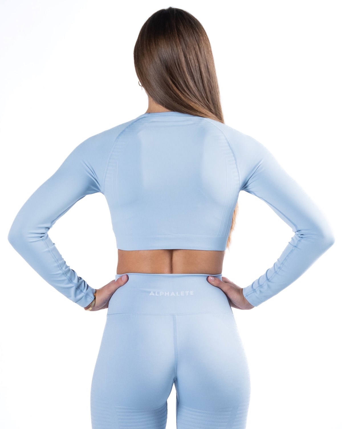 Alphalete Cropped Seamless Long Sleeve Modre | 072-YDVQAW