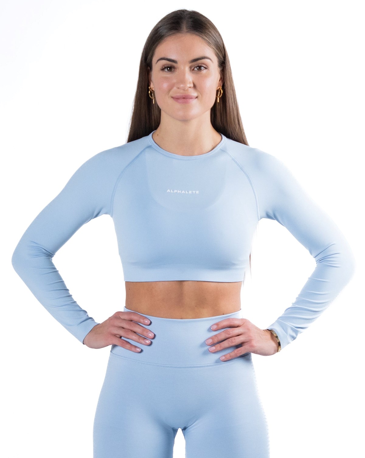 Alphalete Cropped Seamless Long Sleeve Modre | 072-YDVQAW