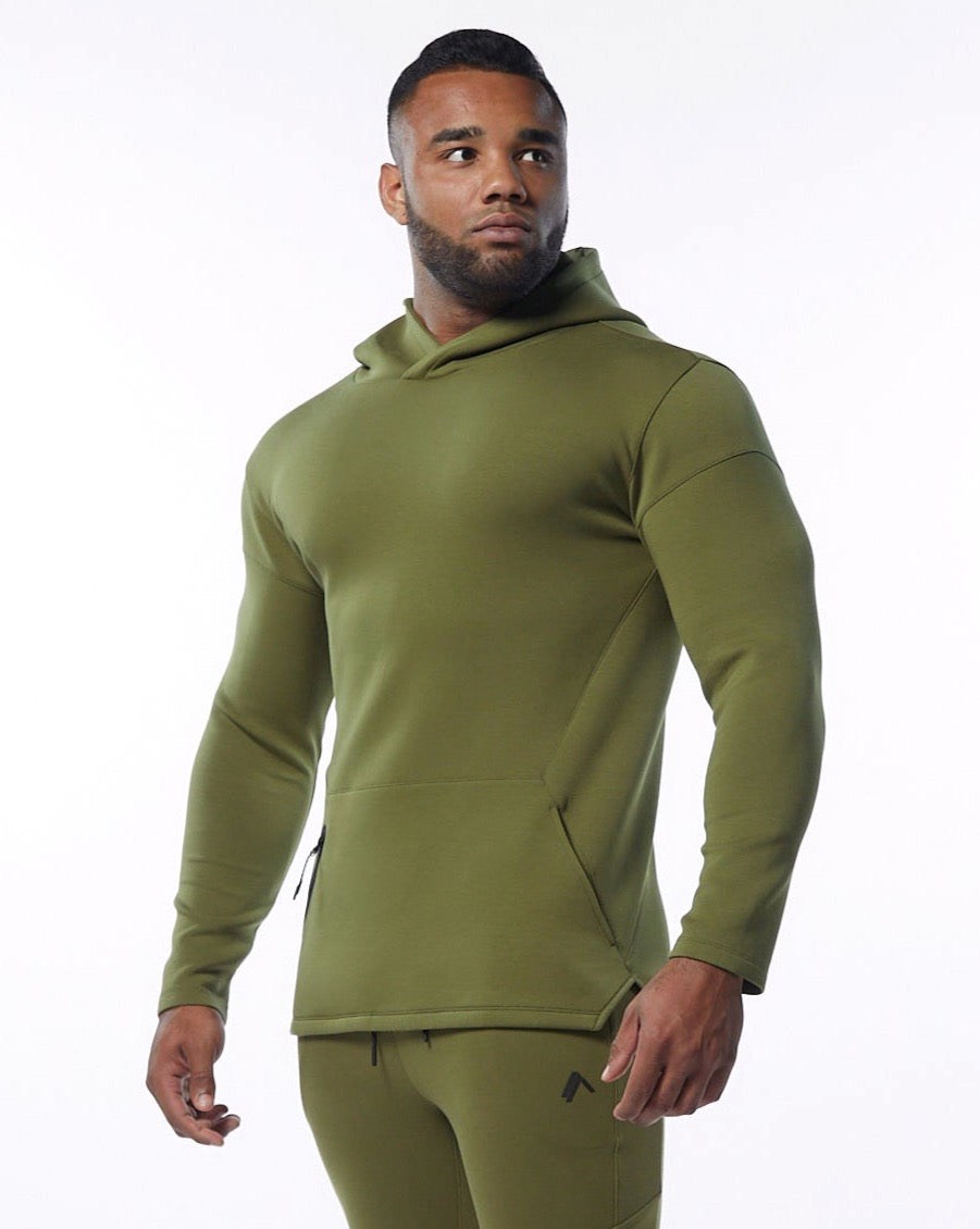 Alphalete Fitted Interlock Knit Hoodie Olivovo Zelená | 129-QNLGFT