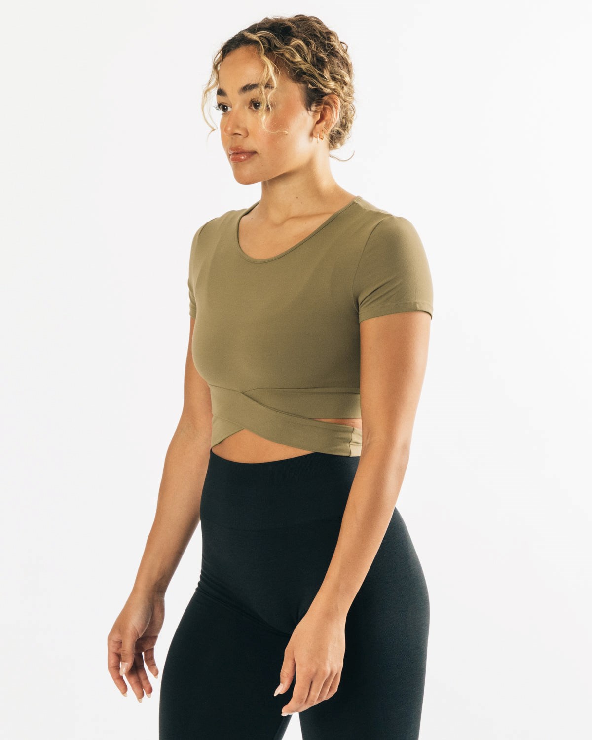 Alphalete Fitted Kratke Sleeve Tie Top Olivovo Zelená | 720-YFBDOE