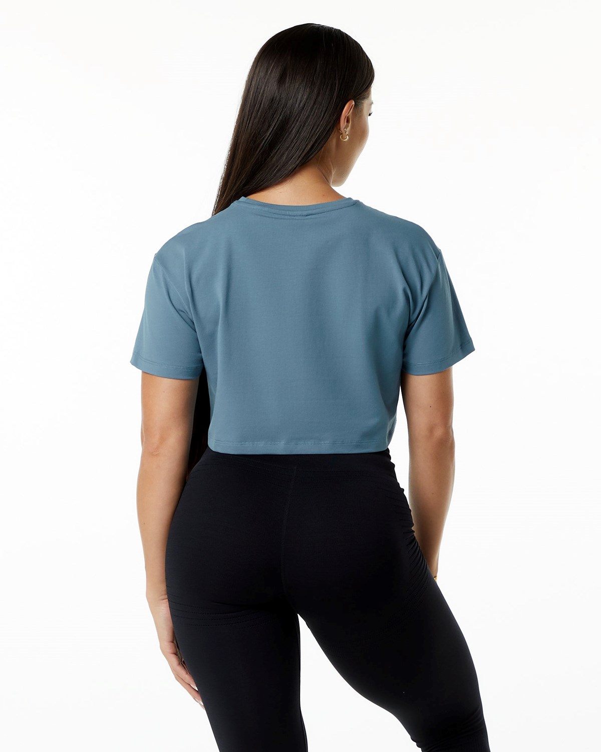 Alphalete Fitted Performance Kratke Sleeve Crop Modre | 095-QLFCWA