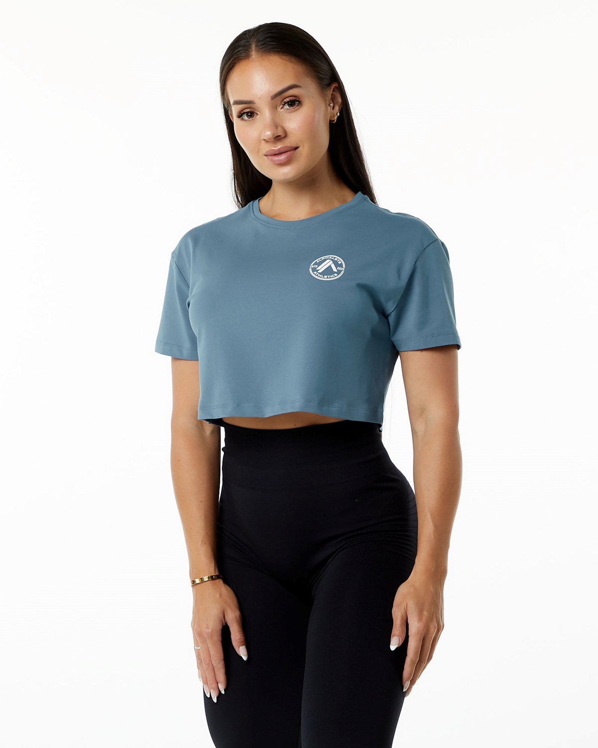 Alphalete Fitted Performance Kratke Sleeve Crop Modre | 095-QLFCWA