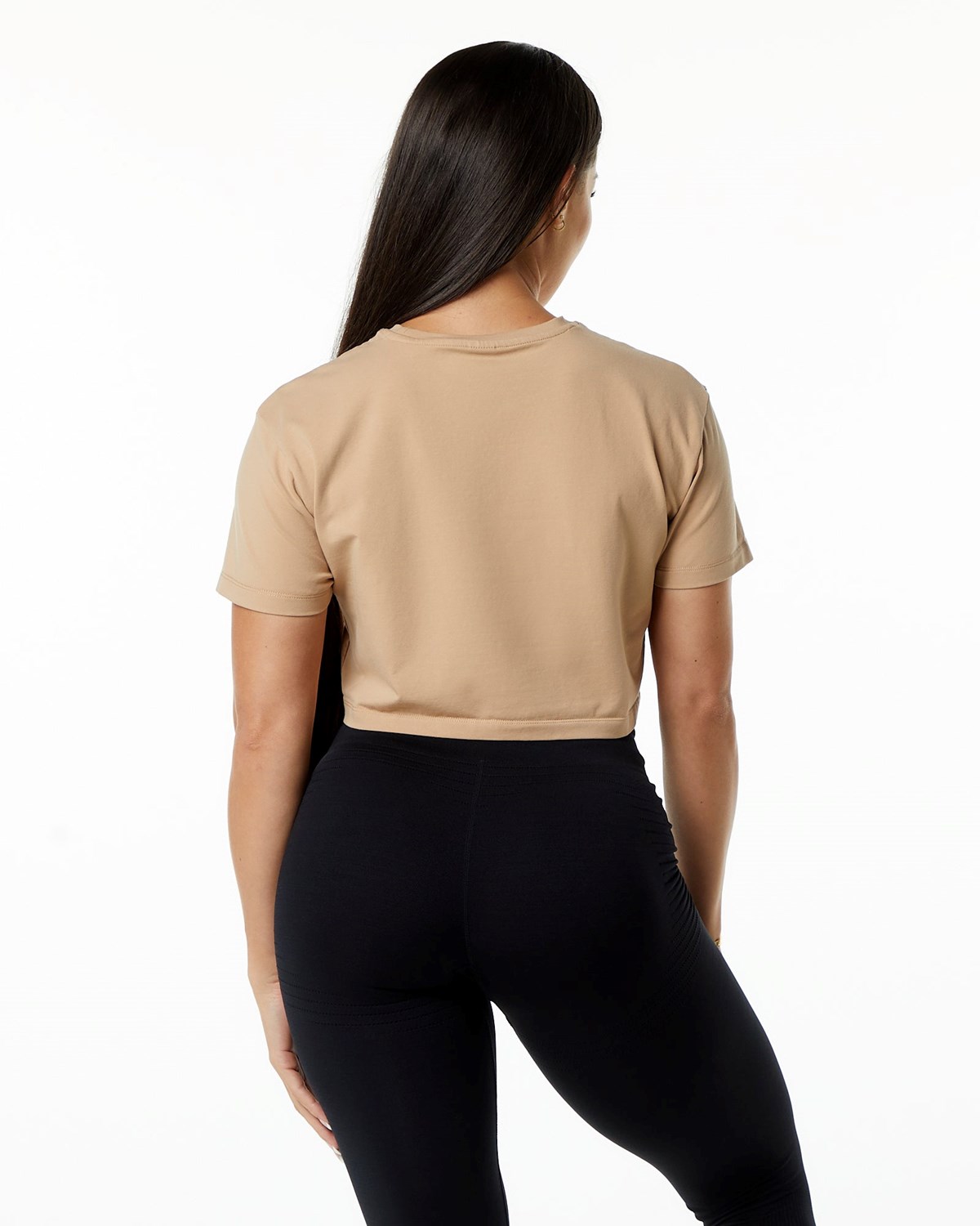 Alphalete Fitted Performance Kratke Sleeve Crop Taupe | 159-FJTSPM