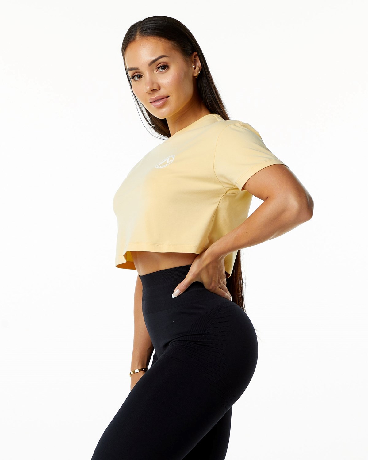 Alphalete Fitted Performance Kratke Sleeve Crop Daffodil | 279-HVBRLP