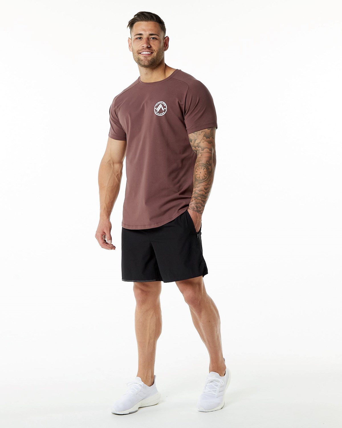 Alphalete Fitted Performance Kratke Sleeve Merlot | 417-DCKHXG