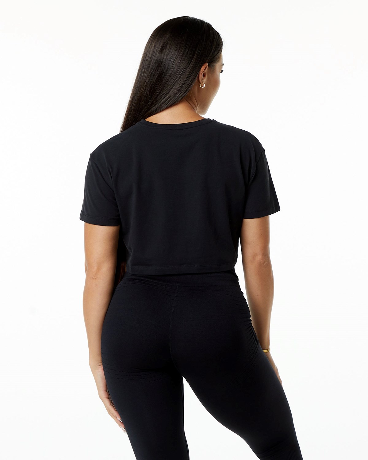 Alphalete Fitted Performance Kratke Sleeve Crop Čierne | 537-SWEDCL