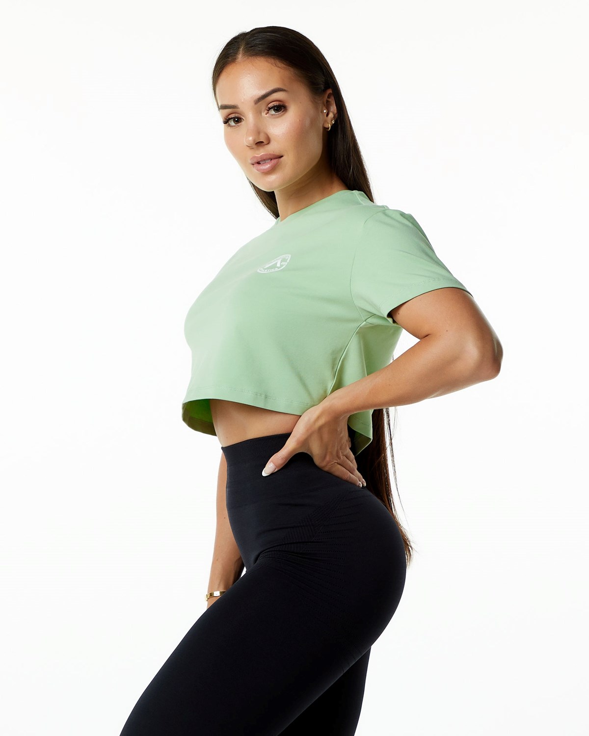 Alphalete Fitted Performance Kratke Sleeve Crop Pistachio | 947-ASCXWN