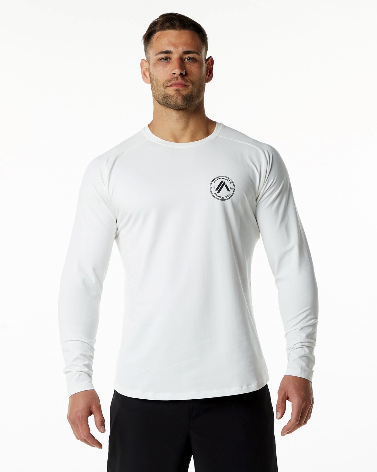 Alphalete Fitted Performance Long Sleeve Biele | 291-KXVGOL