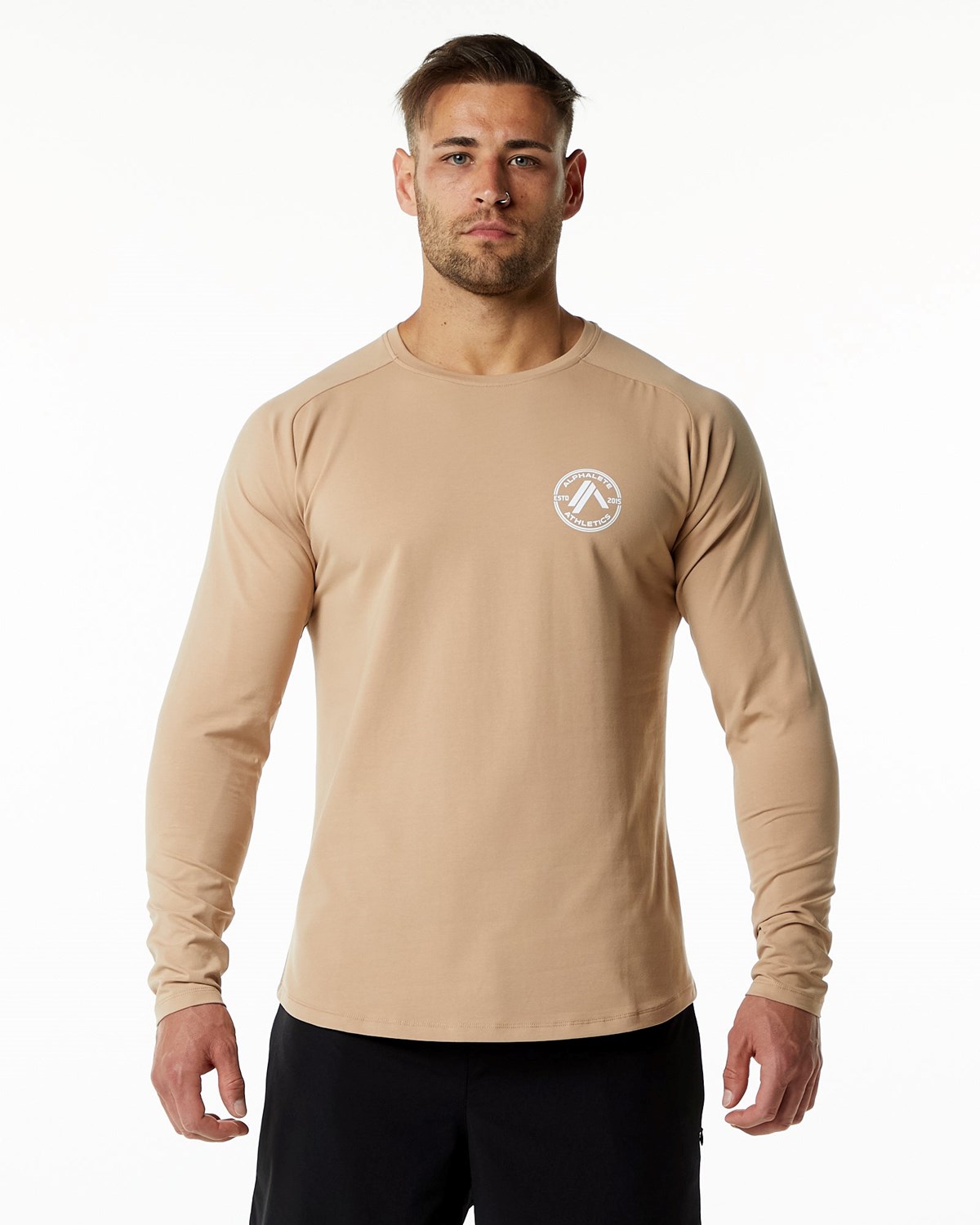 Alphalete Fitted Performance Long Sleeve Taupe | 302-QMXVWF