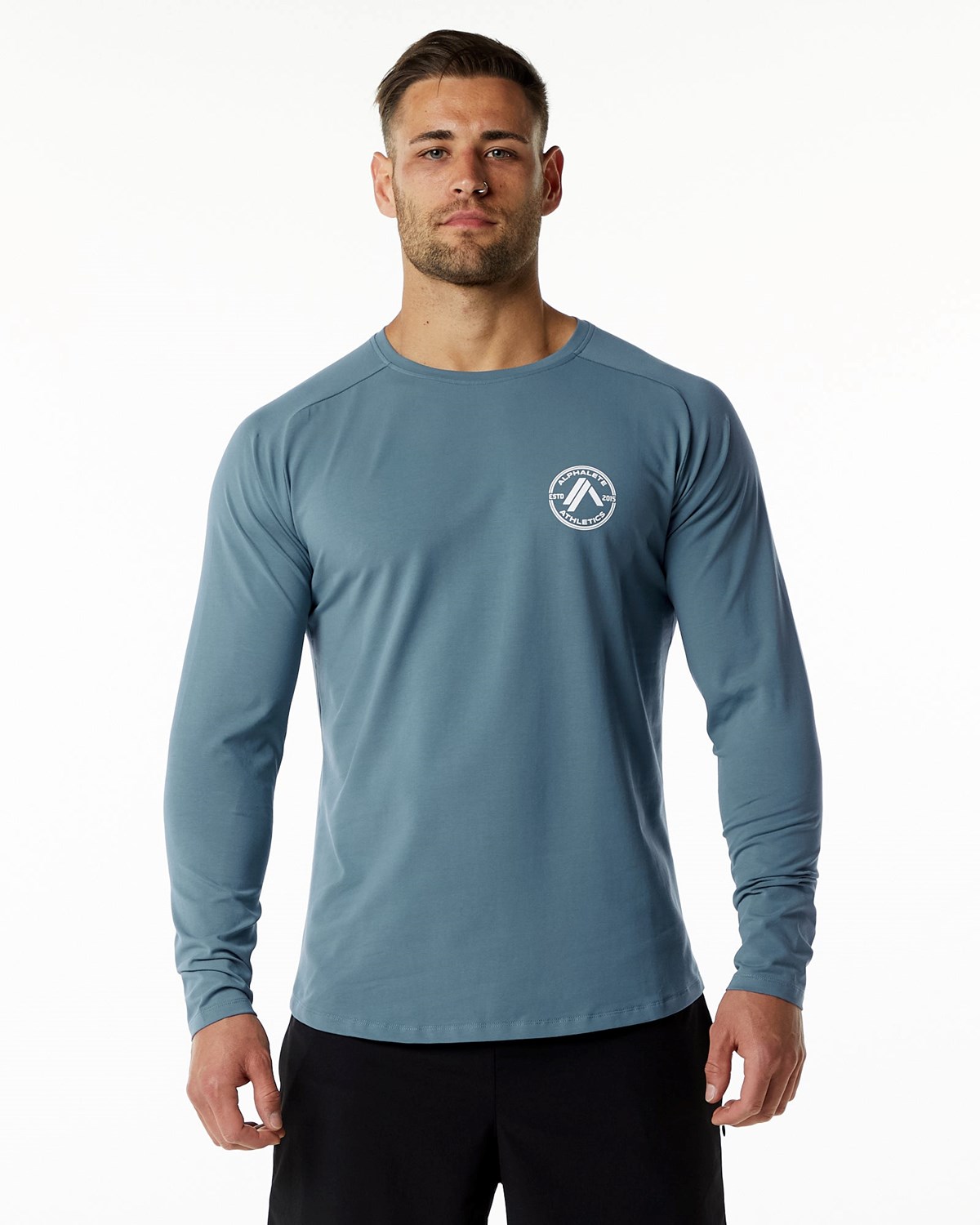 Alphalete Fitted Performance Long Sleeve Modre | 549-GTMFZI