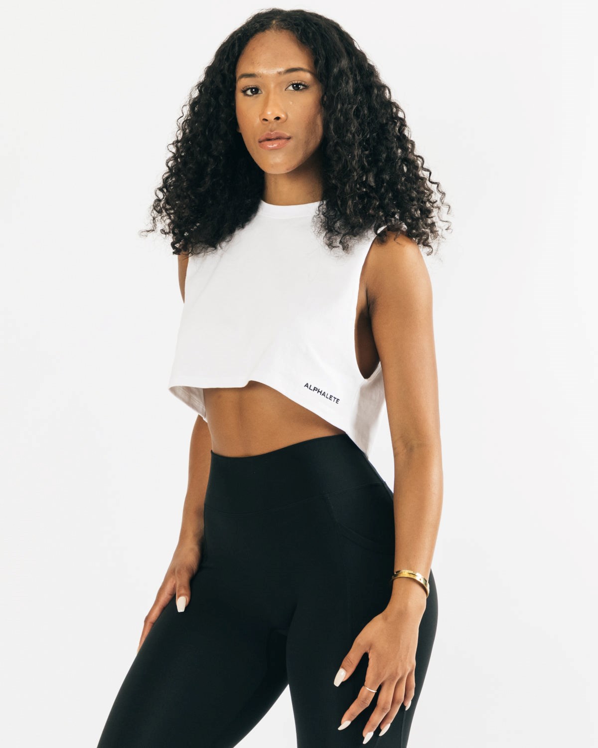 Alphalete Heavy Bavlnene Cropped Cutoff Biele | 821-LVSYXH