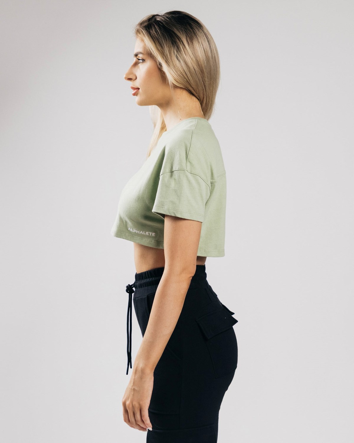 Alphalete Heavy Bavlnene Dropped Shoulder Crop Matcha | 048-LBQAHM