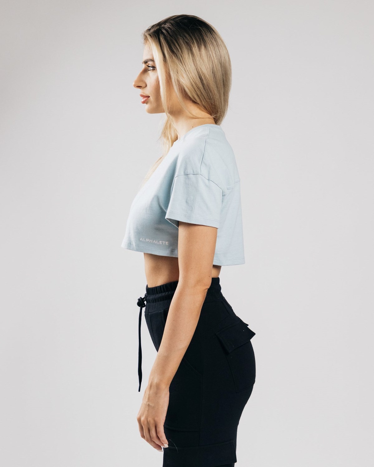 Alphalete Heavy Bavlnene Dropped Shoulder Crop Modre | 149-SUOGAT