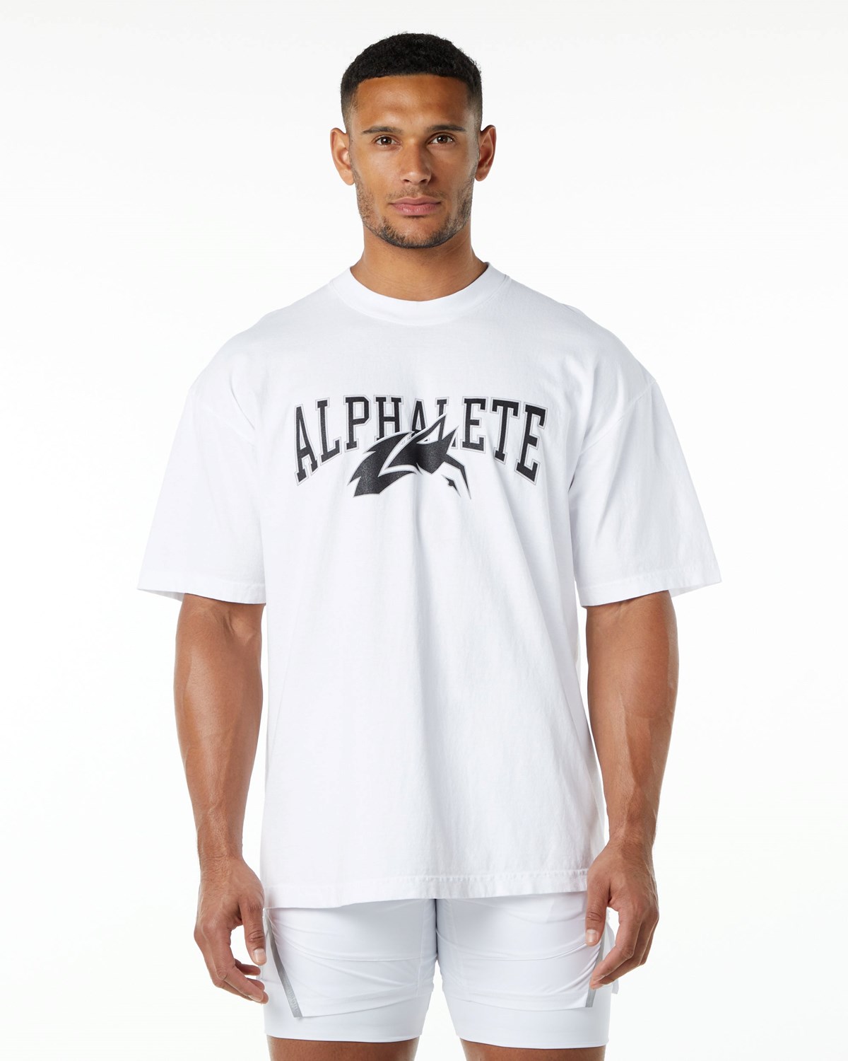 Alphalete Heavyweight Oversized Tee Biele Čierne | 084-NEXJZK