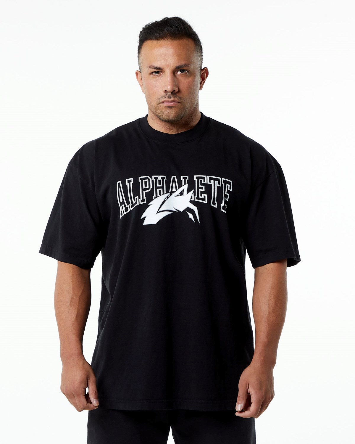 Alphalete Heavyweight Oversized Tee Black/White | 309-DWNRTJ