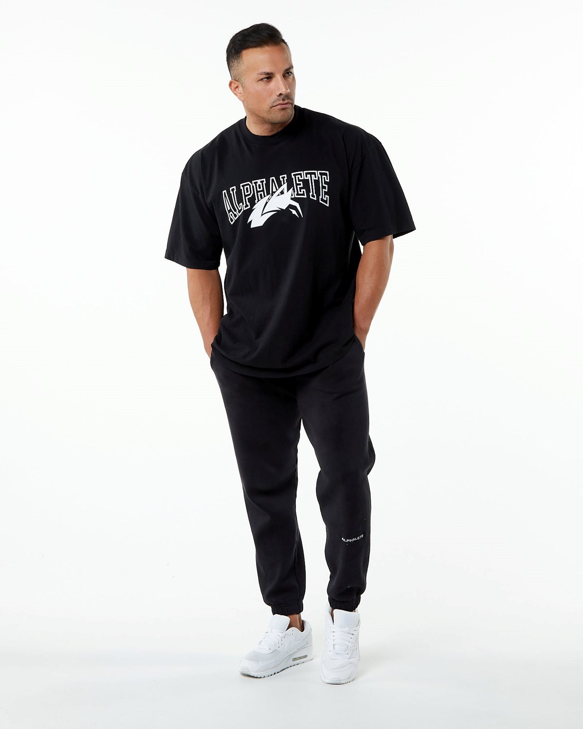 Alphalete Heavyweight Oversized Tee Black/White | 428-UKGRJO