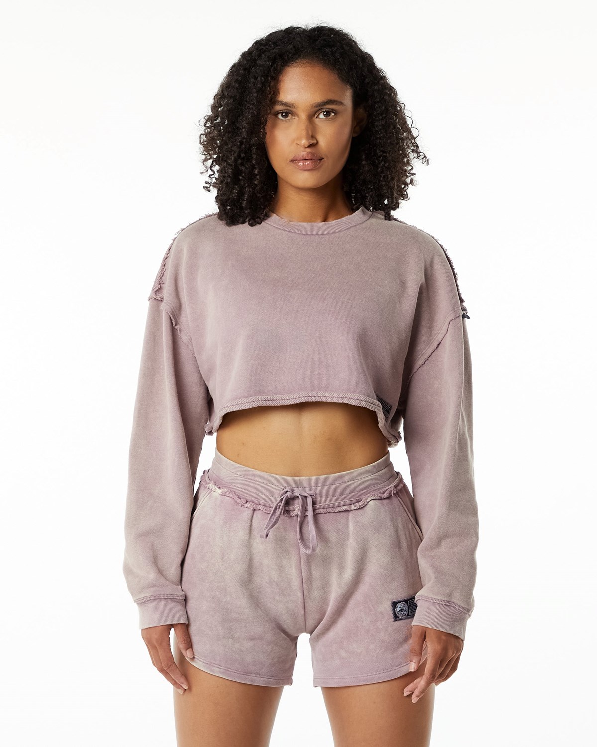 Alphalete Heavyweight Washed Terry Crop Pullover Ruzove | 183-EUJDRP