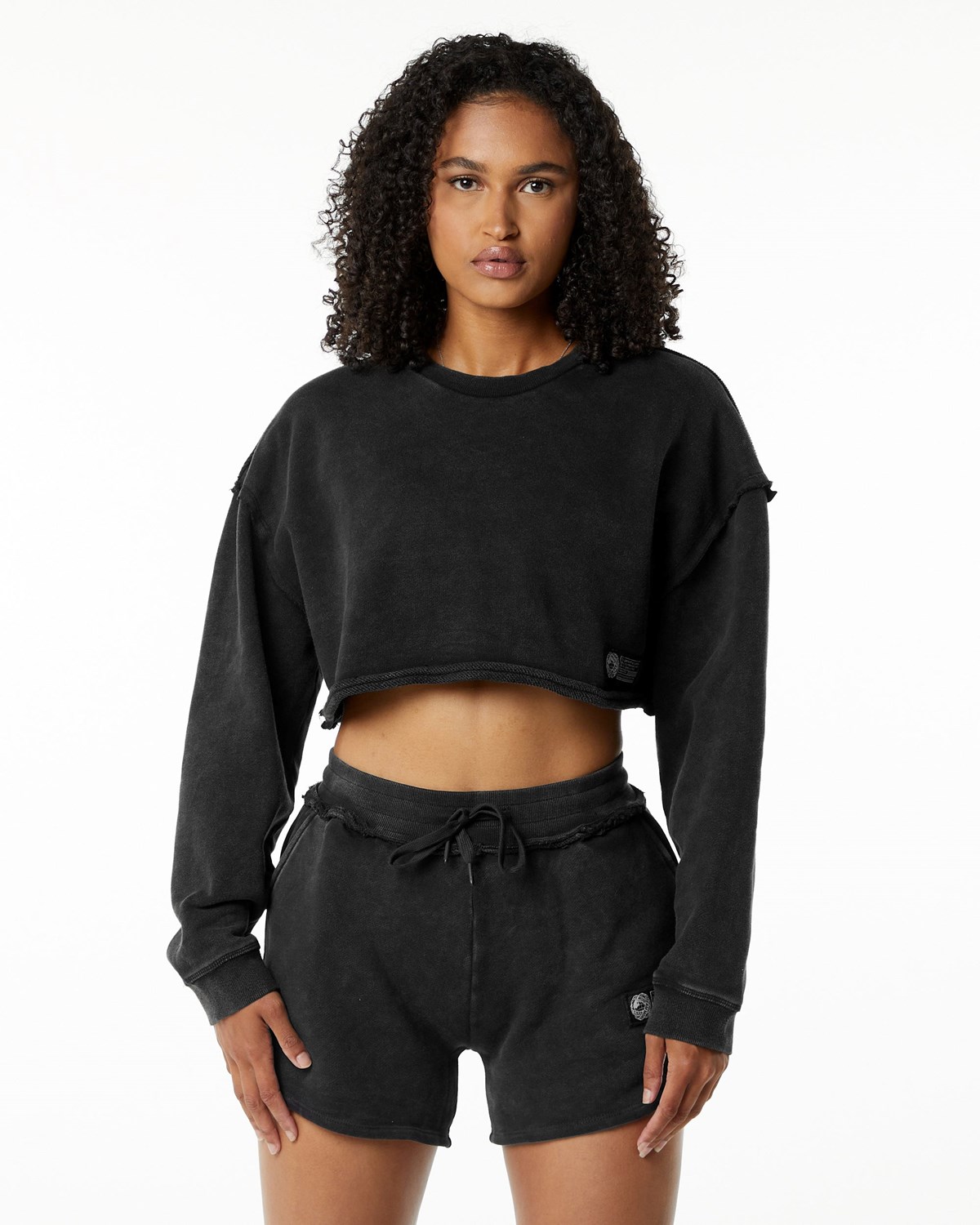 Alphalete Heavyweight Washed Terry Crop Pullover Onyx | 670-UPYTRC