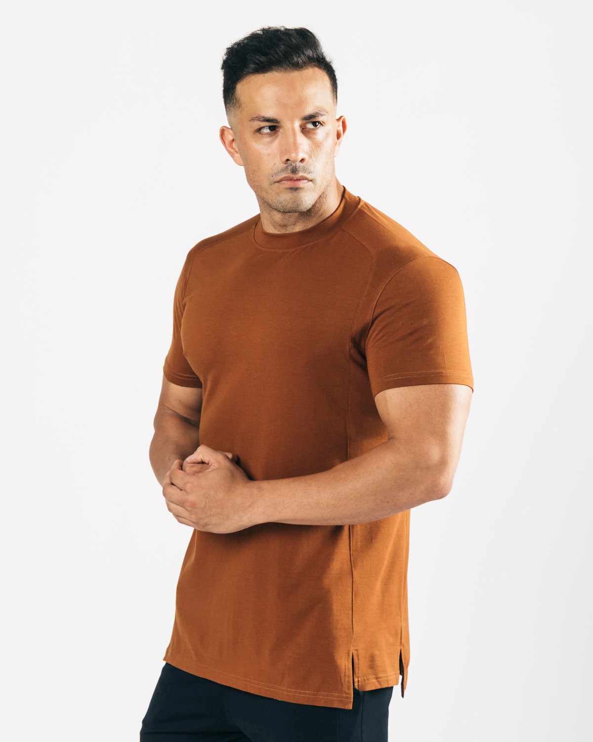 Alphalete High-Neck Premium Kratke Sleeve Mahogany | 179-QGOELA